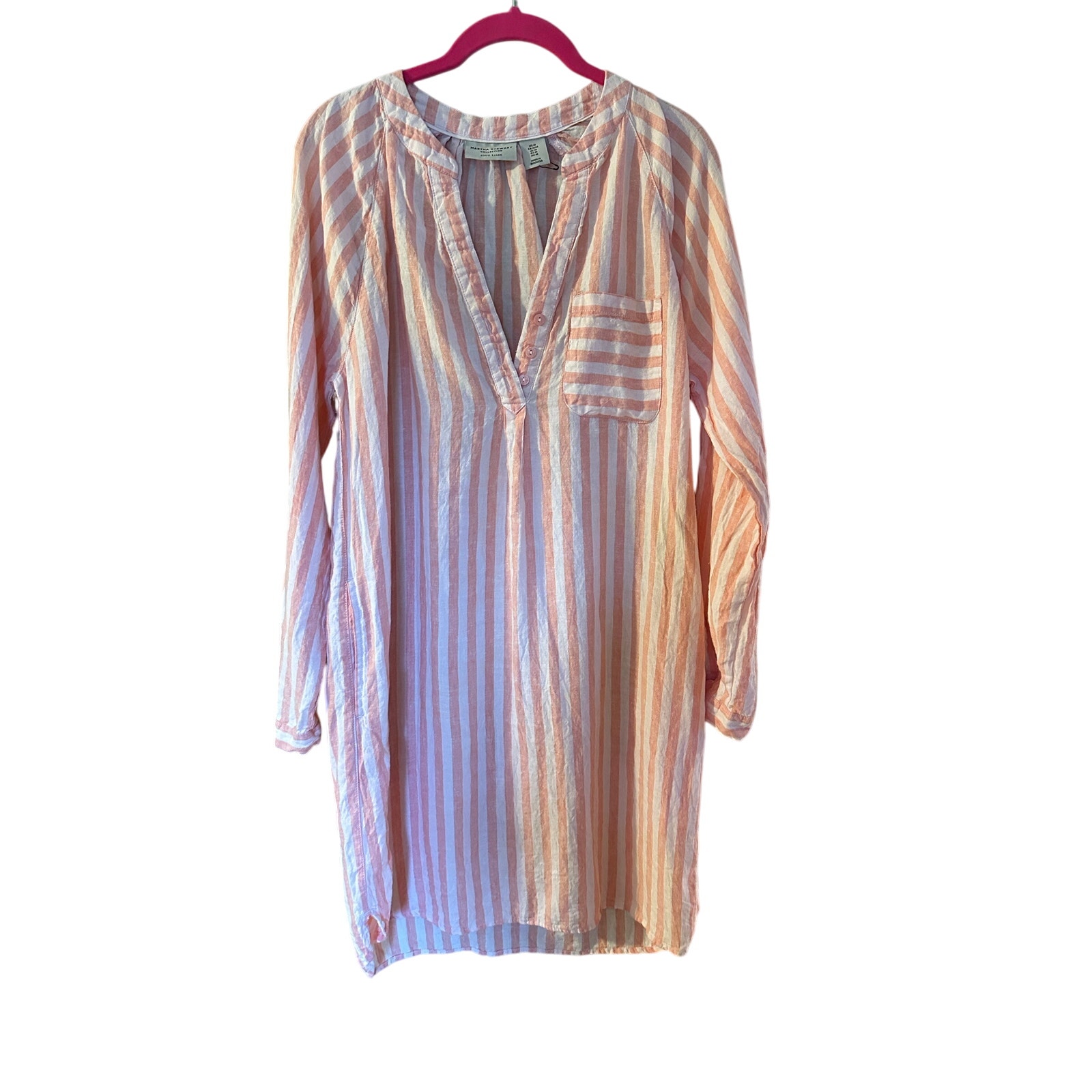 Martha Stewart Collection 100 Linen Long Sleeve Shirt Dress Striped Size M Pink Martha Stewart Collection 100 Linen Long Sleeve Shirt Dress Striped Size M Pink